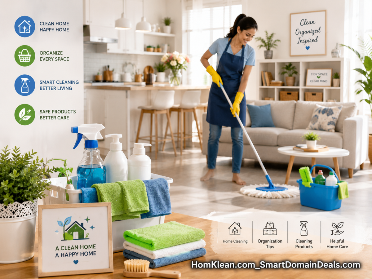 HomKlean.com – A Brandable Domain for Home Cleaning, Organization and Household Tips